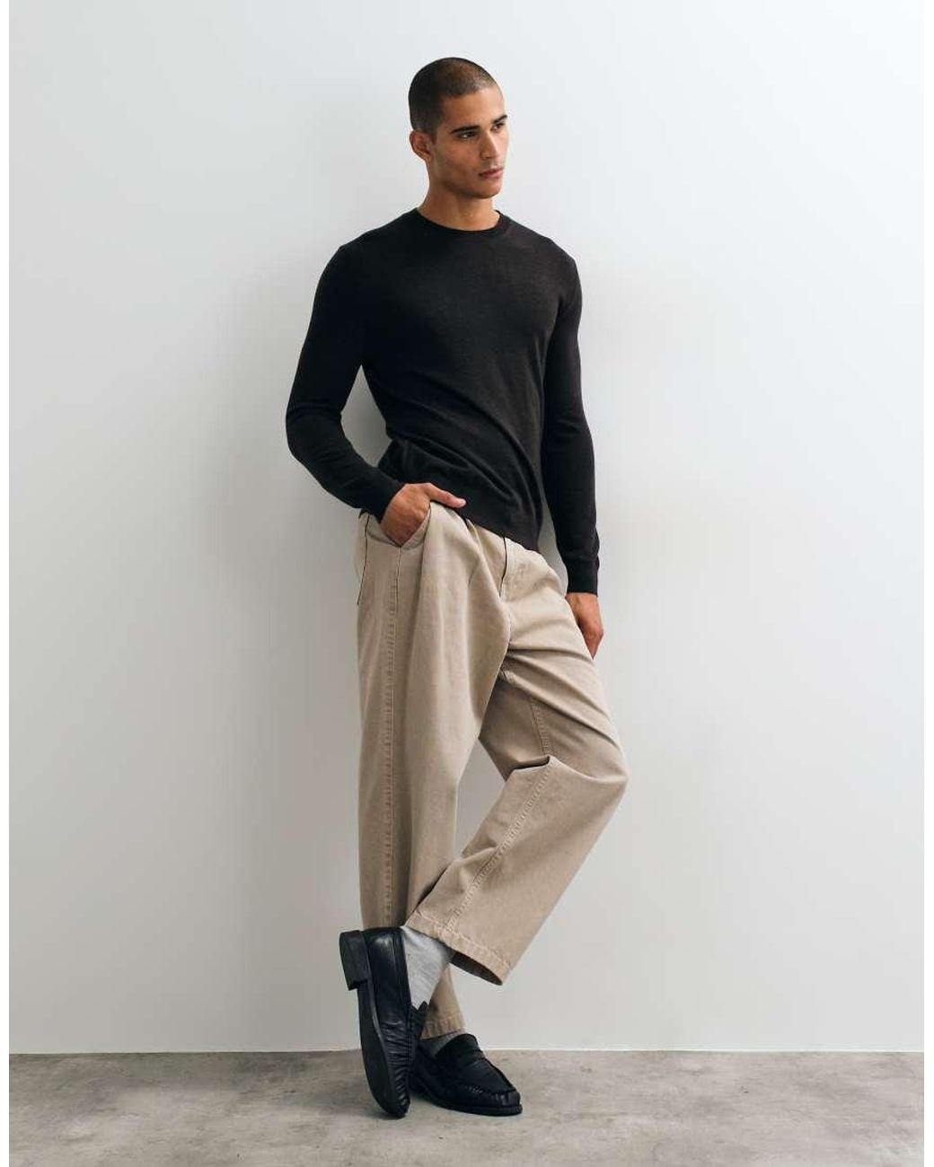 Mango Black Wool Look Sweater for men