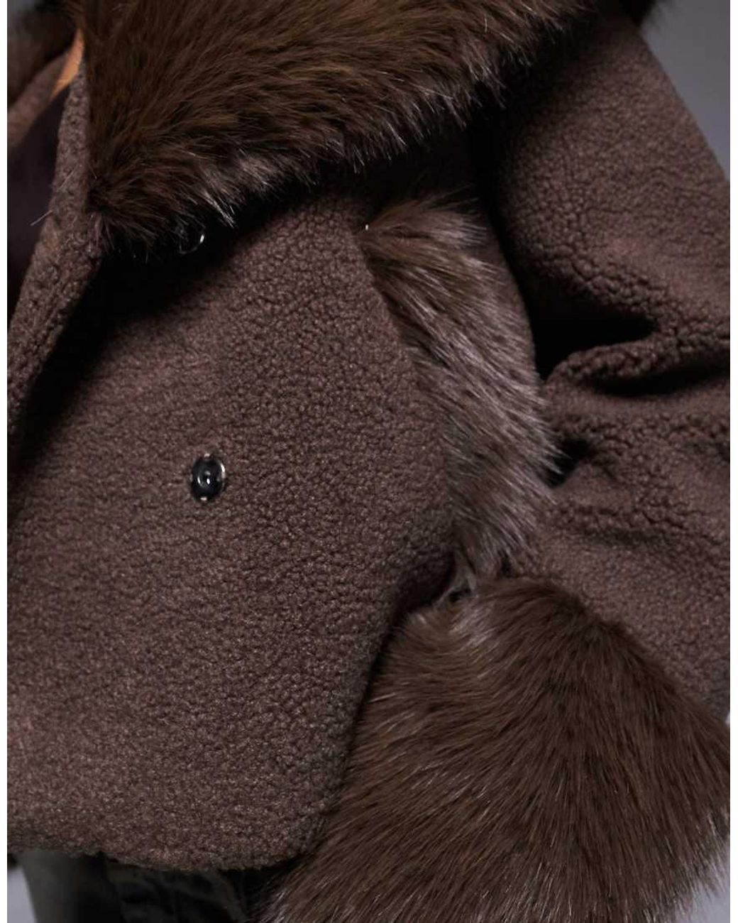 The Frolic Gray Exclusive Boucle Faux Fur Oversized Collar And Cuff Detail Jacket