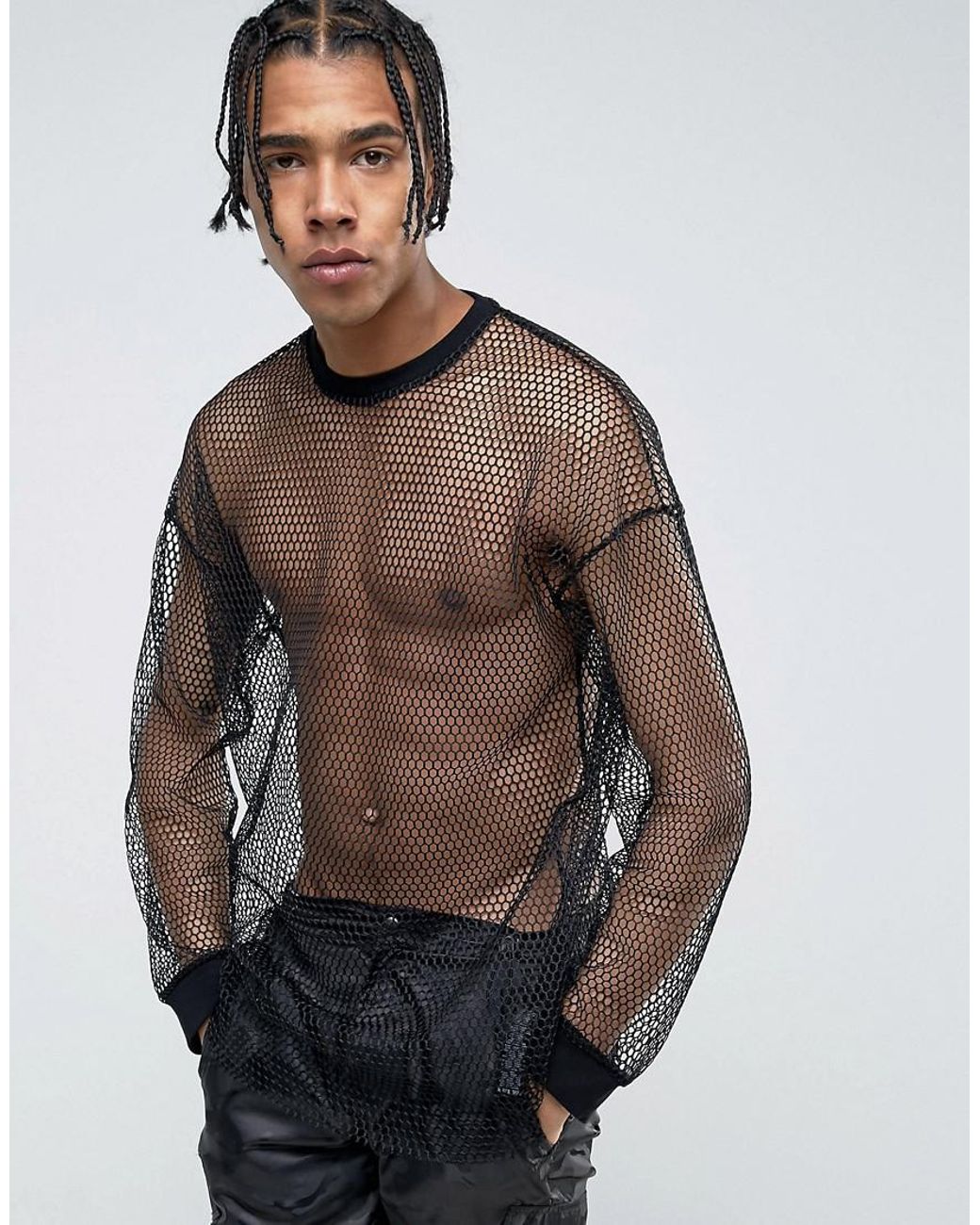 ASOS Oversized Long Sleeve T shirt In Loose Mesh in Black for Men