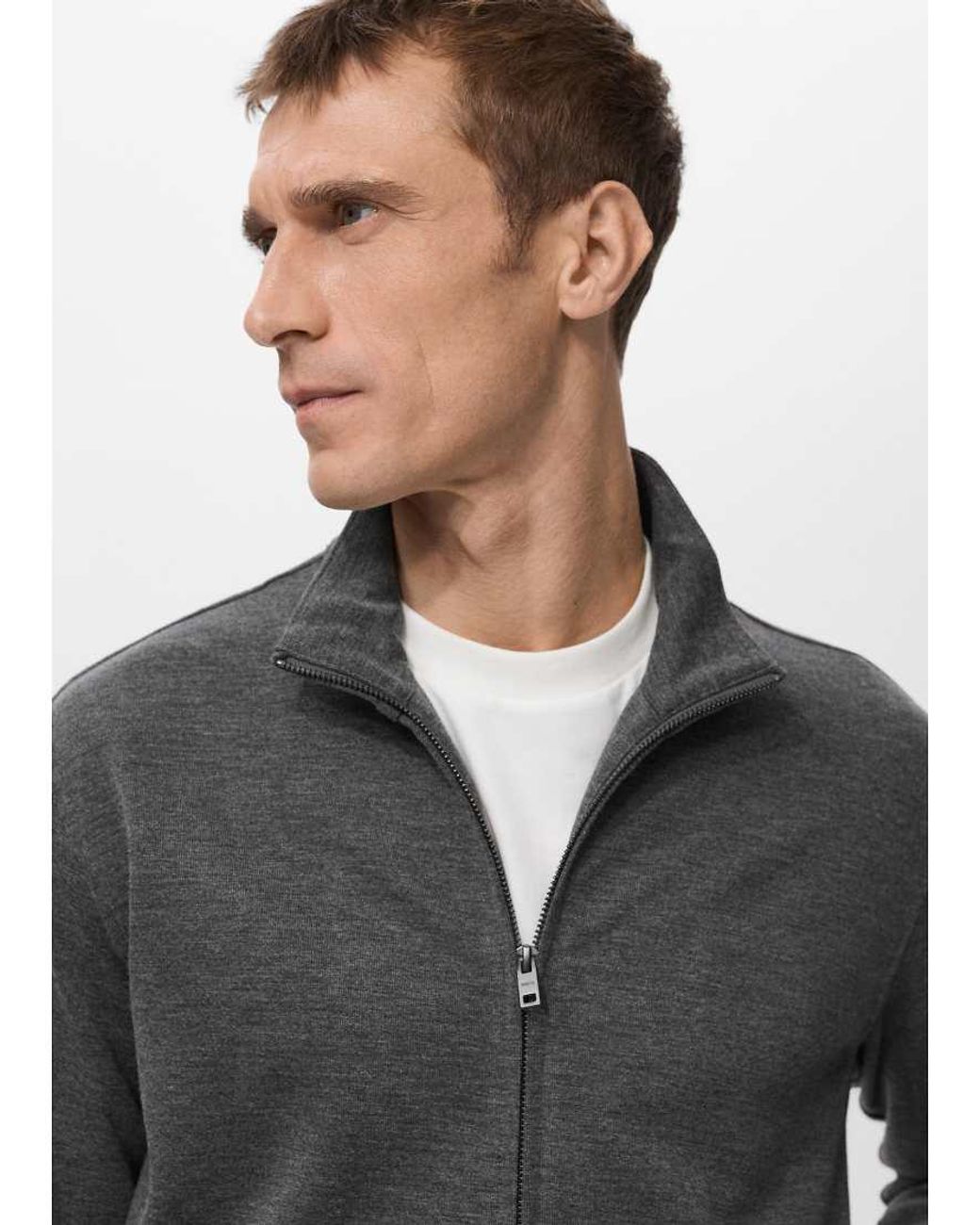 Mango Gray Cotton Mix Zip Through Sweatshirt for men