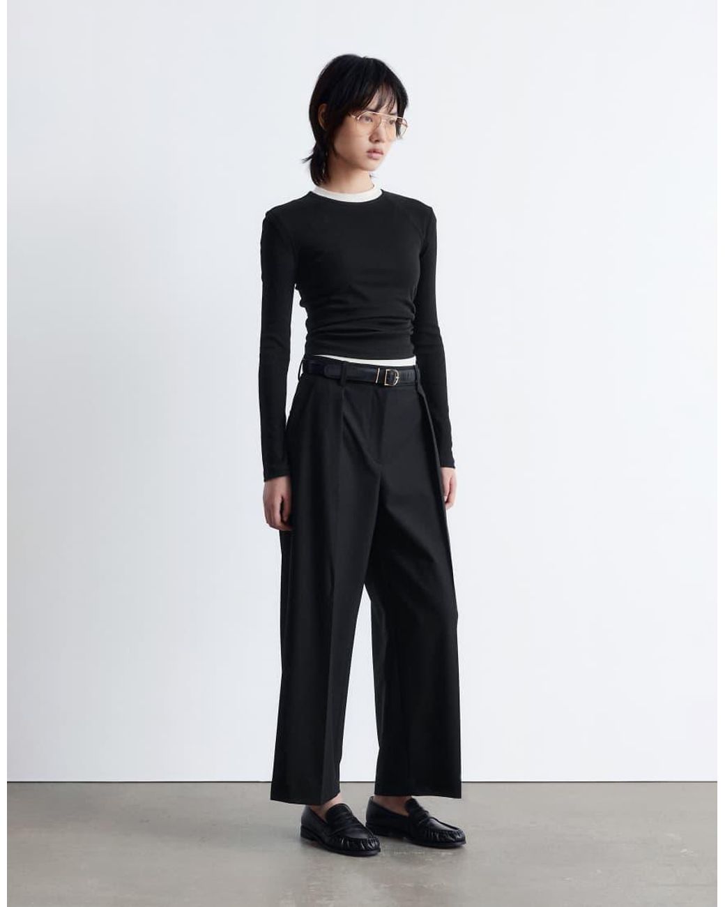 & Other Stories Blue Soft Jersey Rib Long Sleeve Top