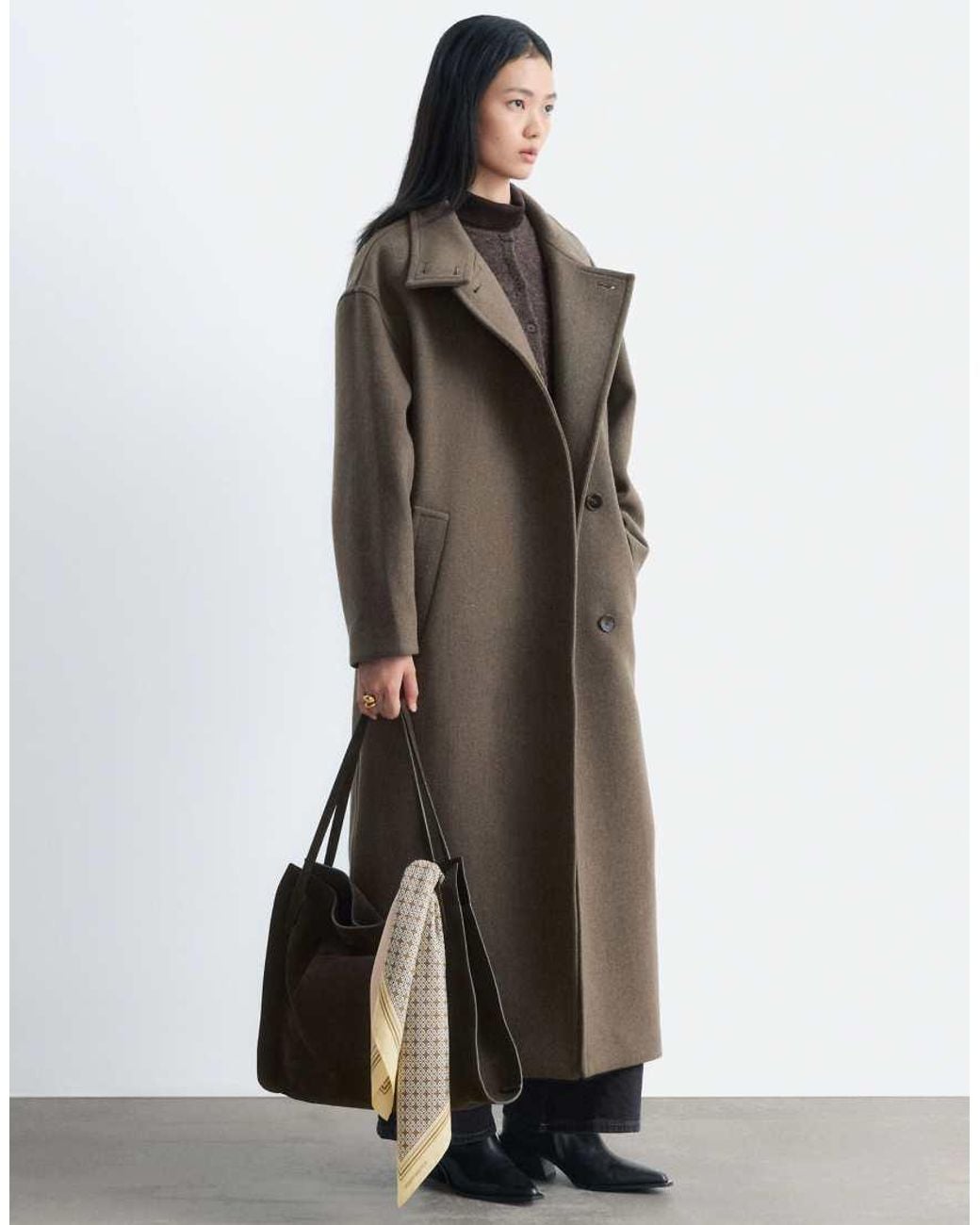 & Other Stories Black Wool Rich Maxi Coat With Funnel Neck