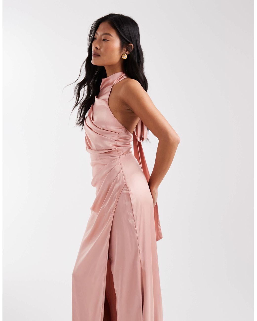 open lace back dress Exceptionally Flirty Satin Halter Mini Dress (Pink) · NanaMacs main image 1