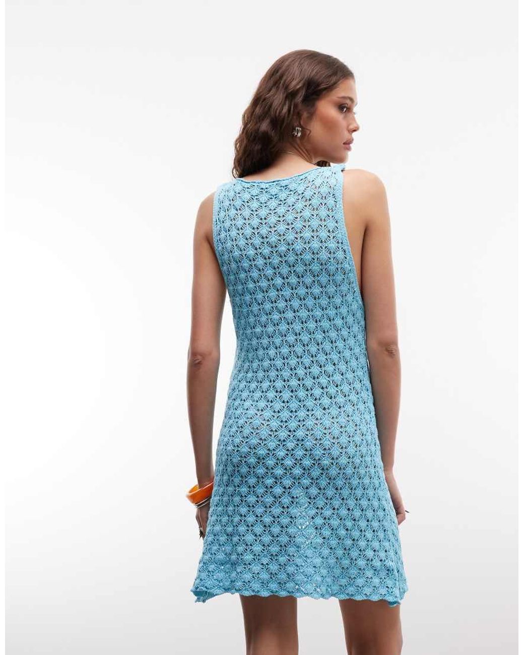 Reclaimed Vintage Blue Crochet Mini Dress