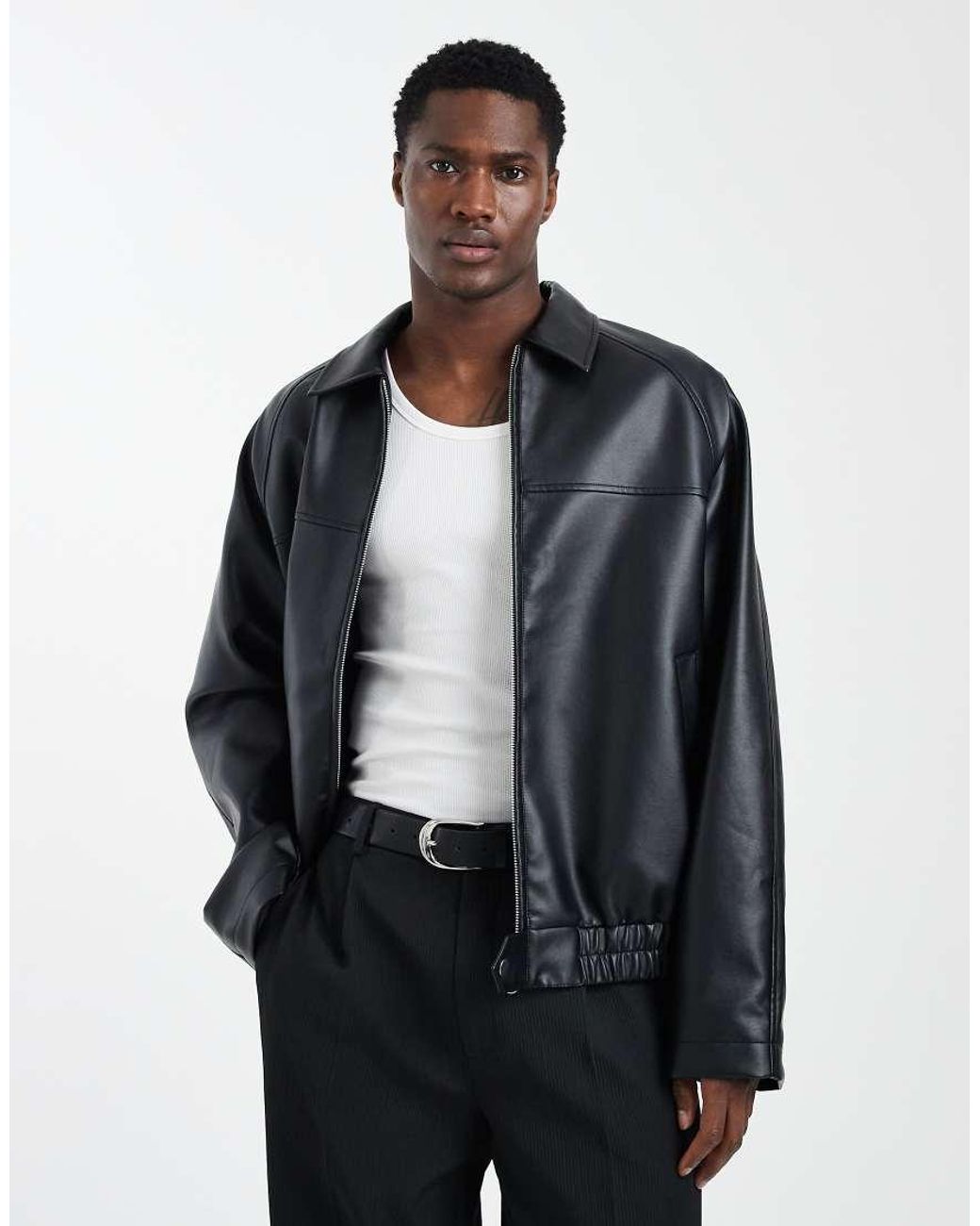 ASOS Black Oversized Faux Leather Jacket for men