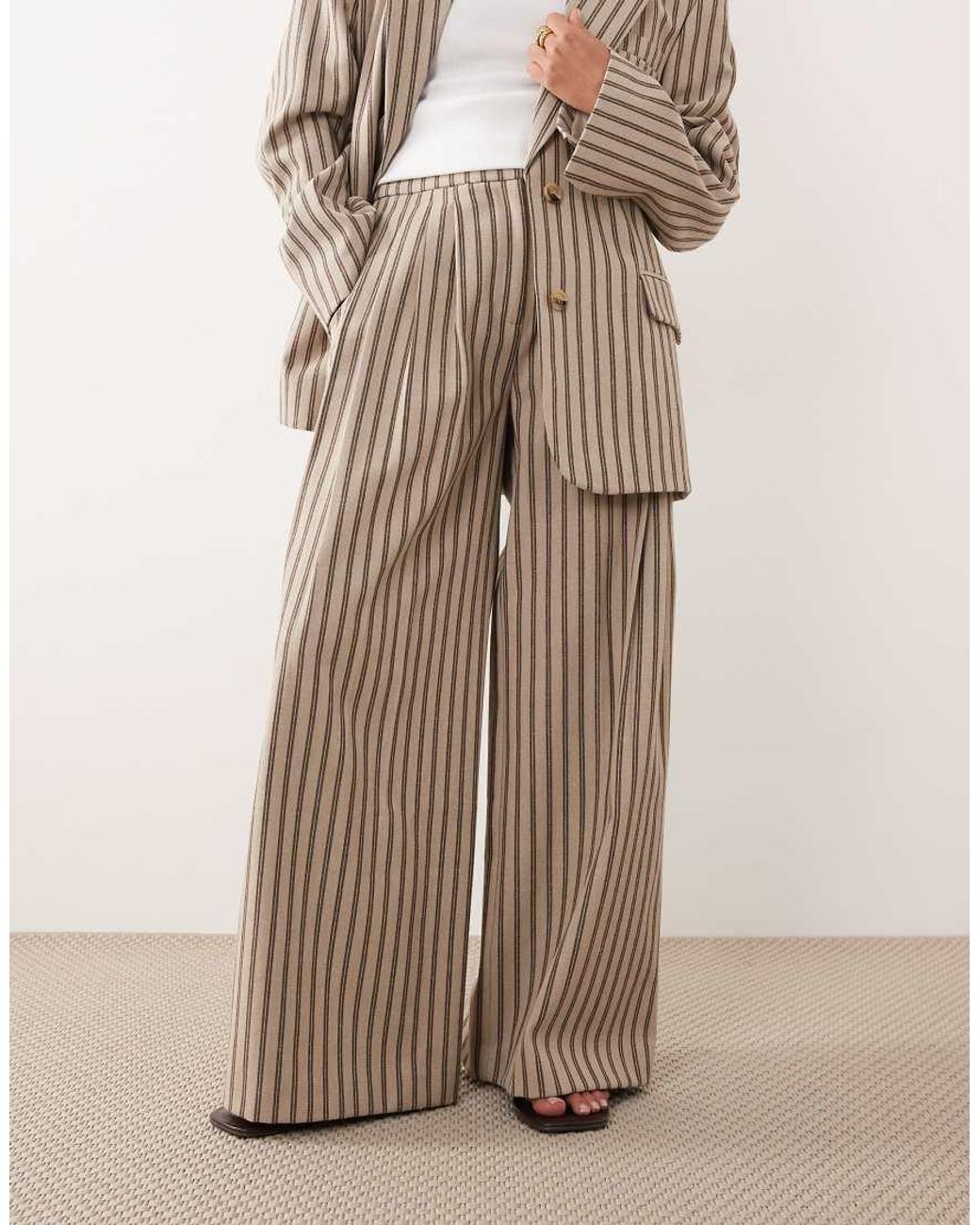 ARRANGE Natural Pleated Wide Leg Pants