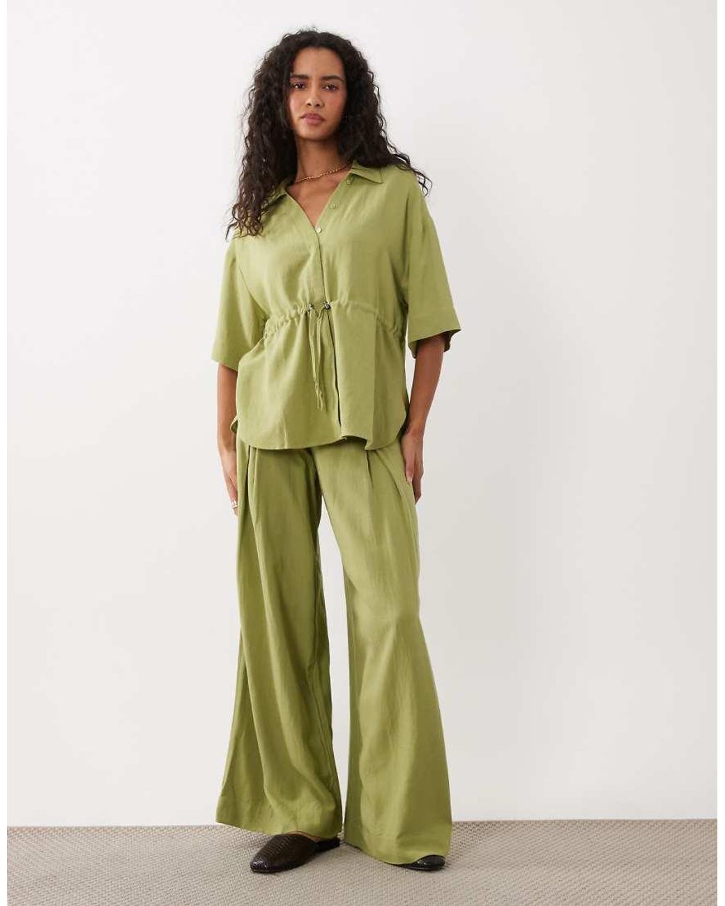 ASOS Green Cinched Soft Utility Shirt Set