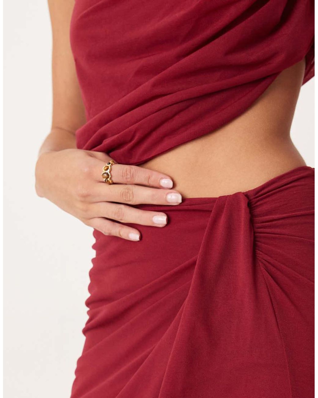 ASOS Red Semi Sheer Mesh Twist Detail Maxi Skirt