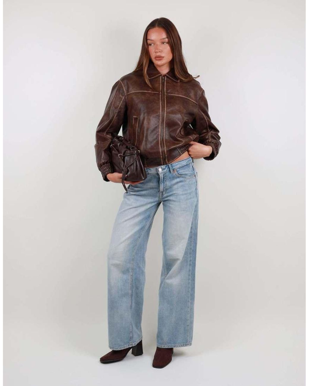 SIMMI Blue Faux Leather Collar Jacket