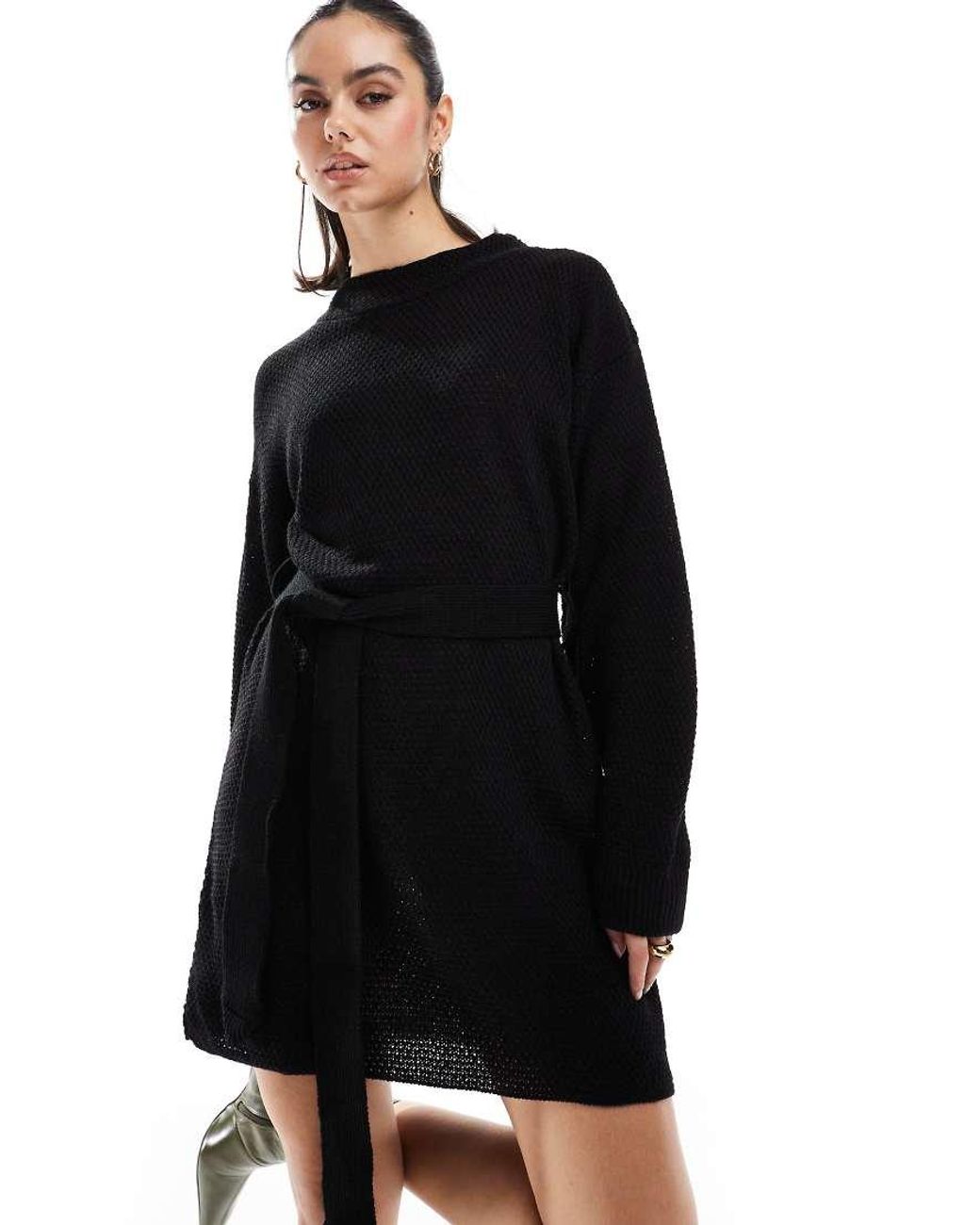 Glamorous Black Belted Jumper Mini Dress