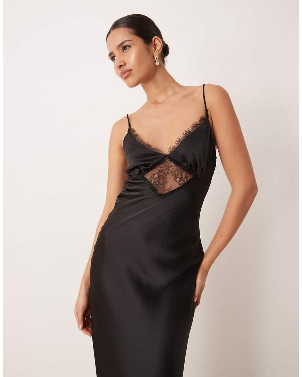 Gina Tricot Natural Satin Lace Maxi Dress
