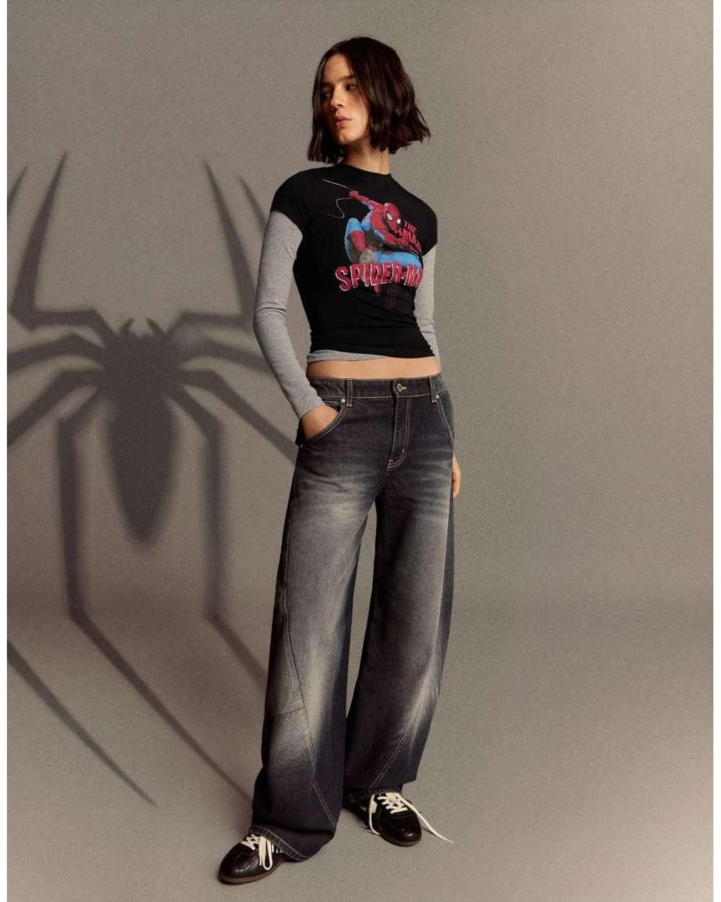 Bershka Brown Short Sleeve Spider-man Print T-shirt