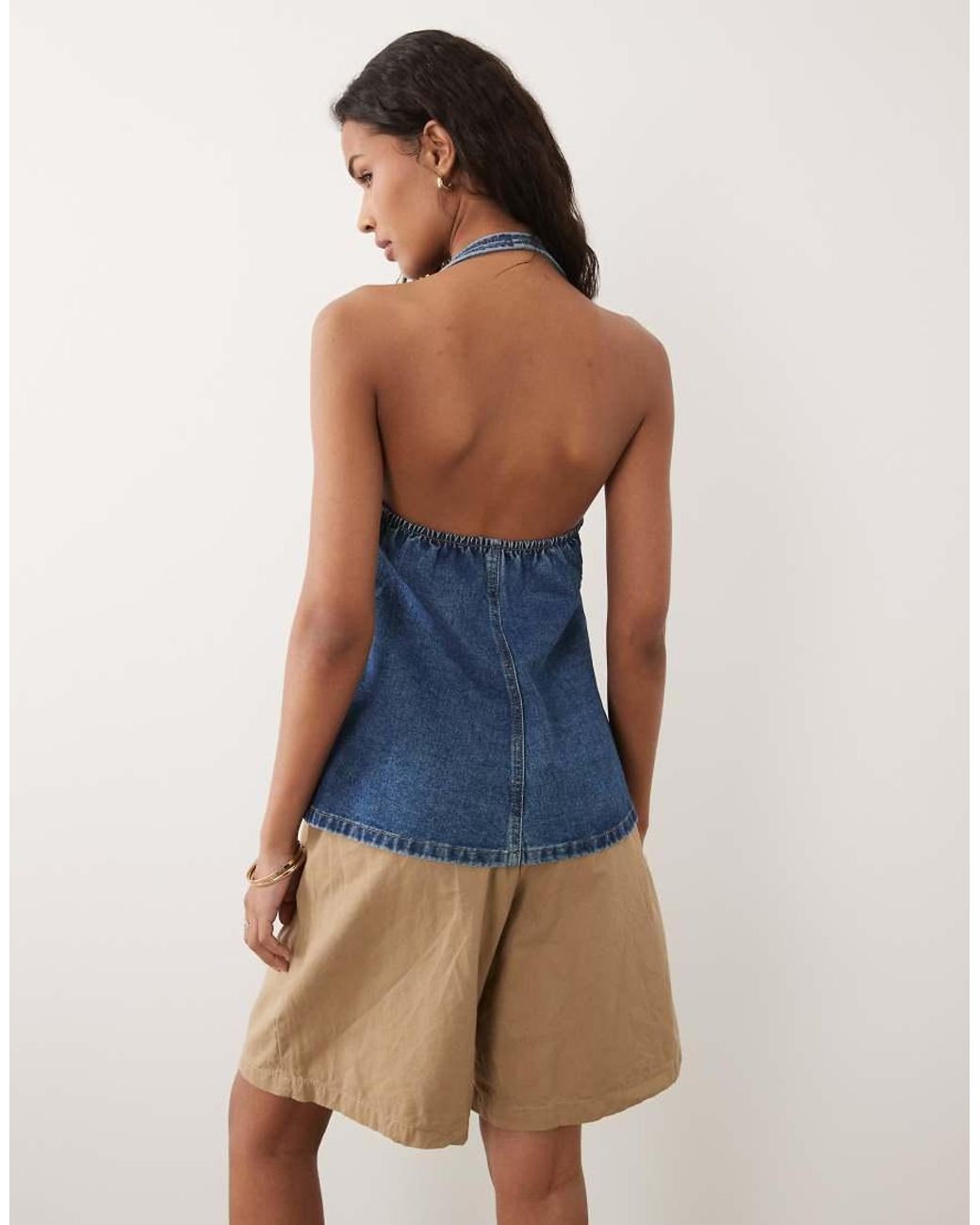 New Look Blue Halterneck Denim Waistcoat
