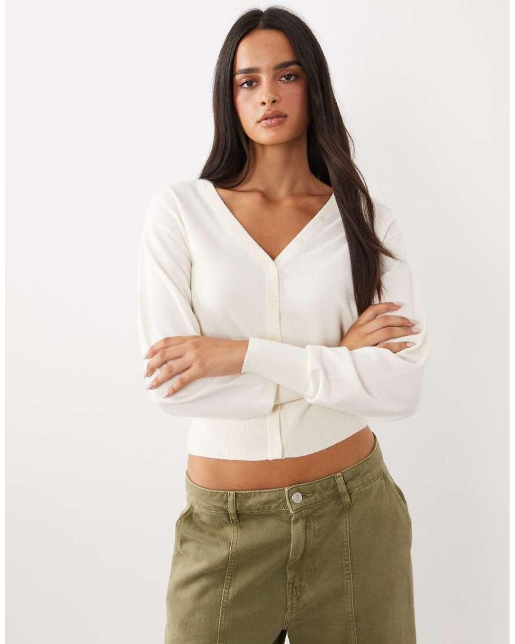 Gina Tricot Natural Cinched Waist Fitted Cardigan