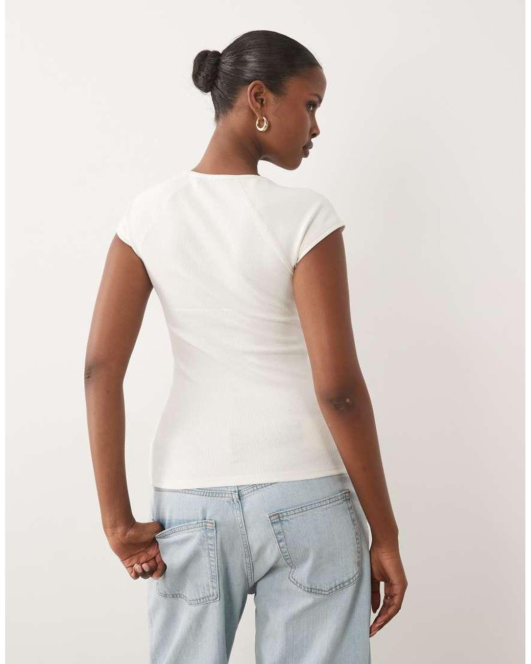 ASOS White Ribbed Raglan V Neck Baby Tee