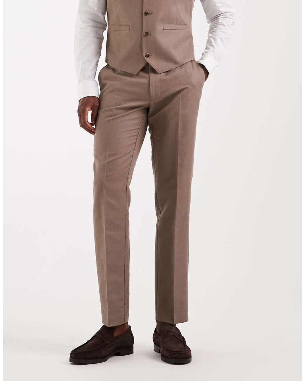 ASOS Natural Slim Linen-rich Suit Pants for men