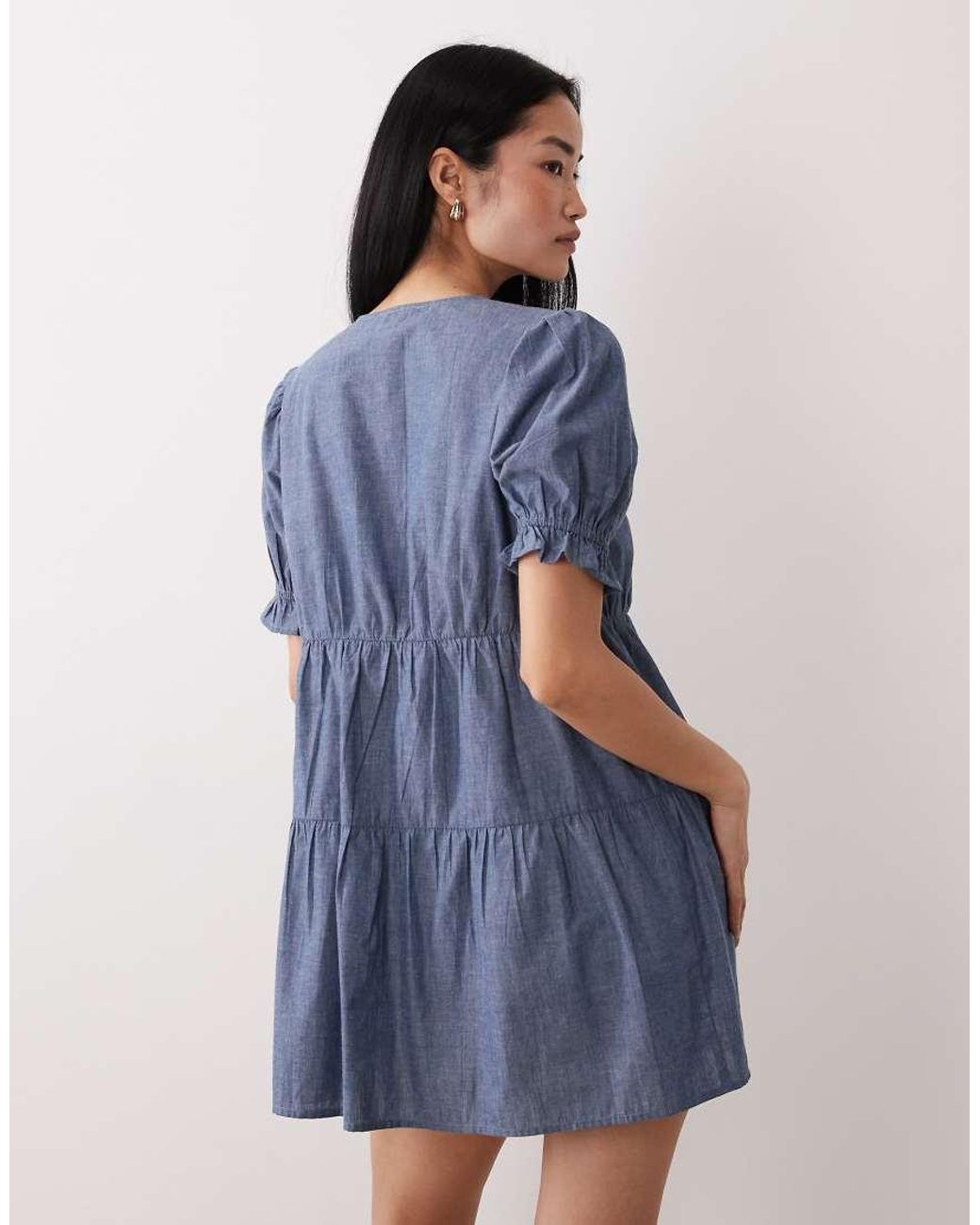 Wednesday's Girl Blue Chambray Smock Mini Dress
