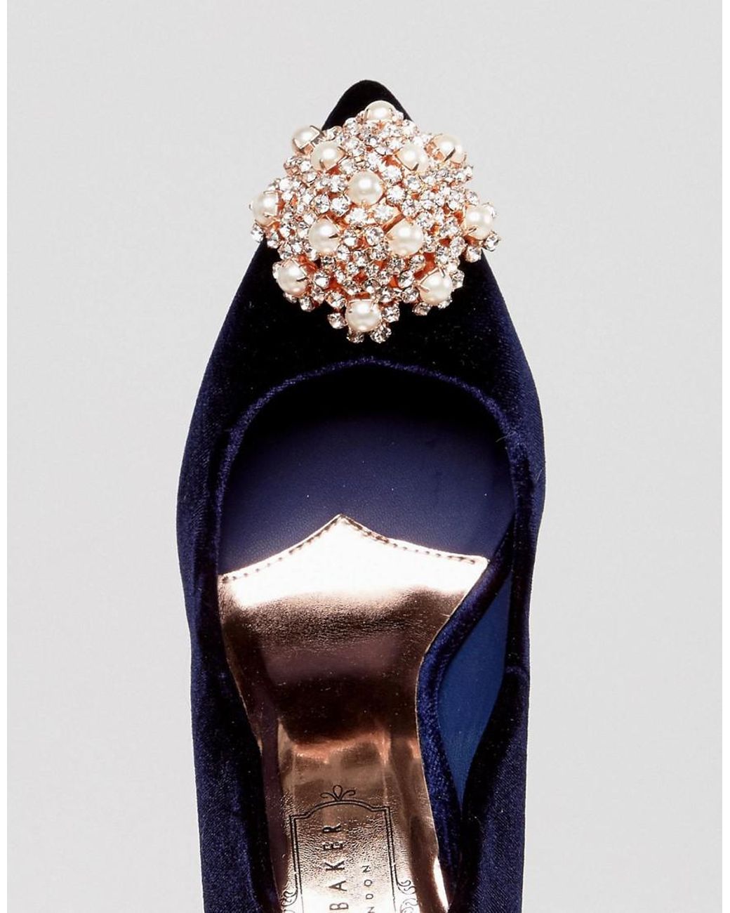 Ted Baker Peetch Embellished Navy Velvet Court Shoes in Blue | Lyst