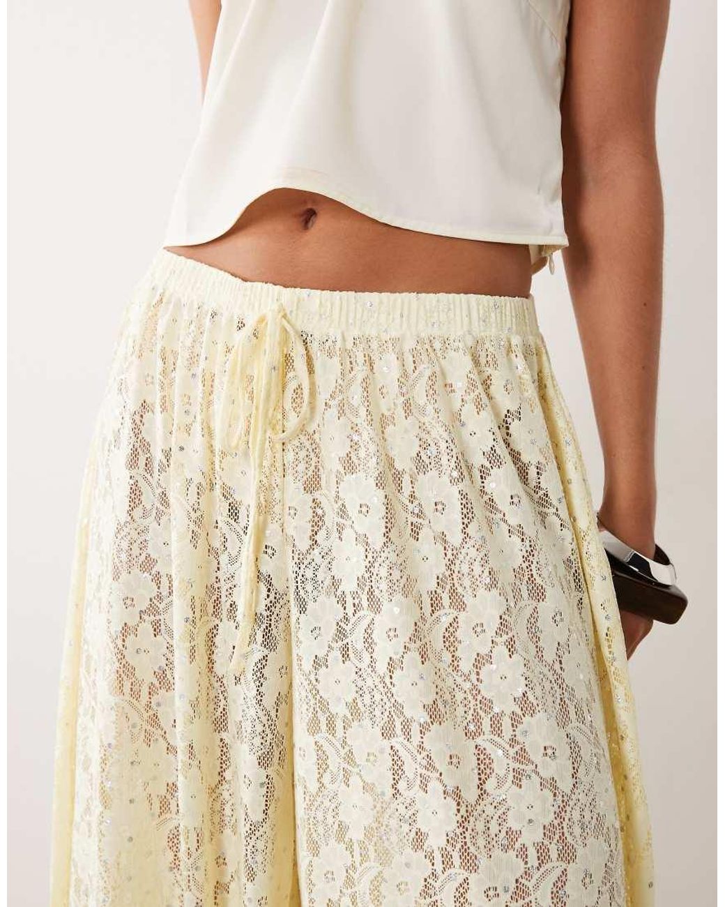 ASOS Natural Foil Sheer Lace Balloon Trouser