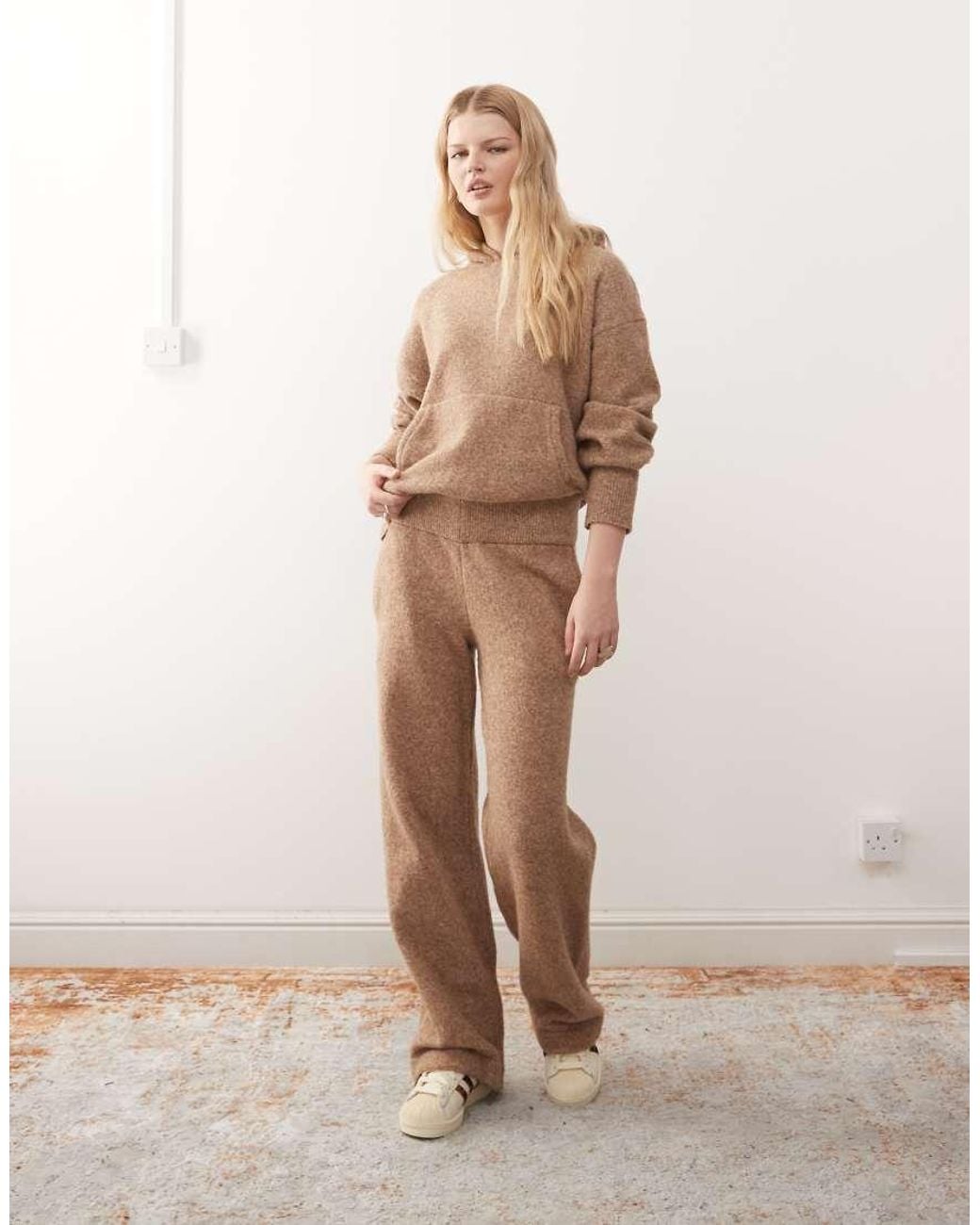 Collusion Brown Oversized Knitted Co-ord Hoodie