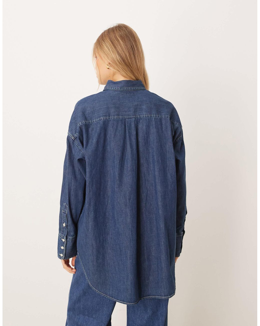 Chemise oversize en jean à plastron devant et logo emblématique - délavage foncé Polo Ralph Lauren en coloris Blue