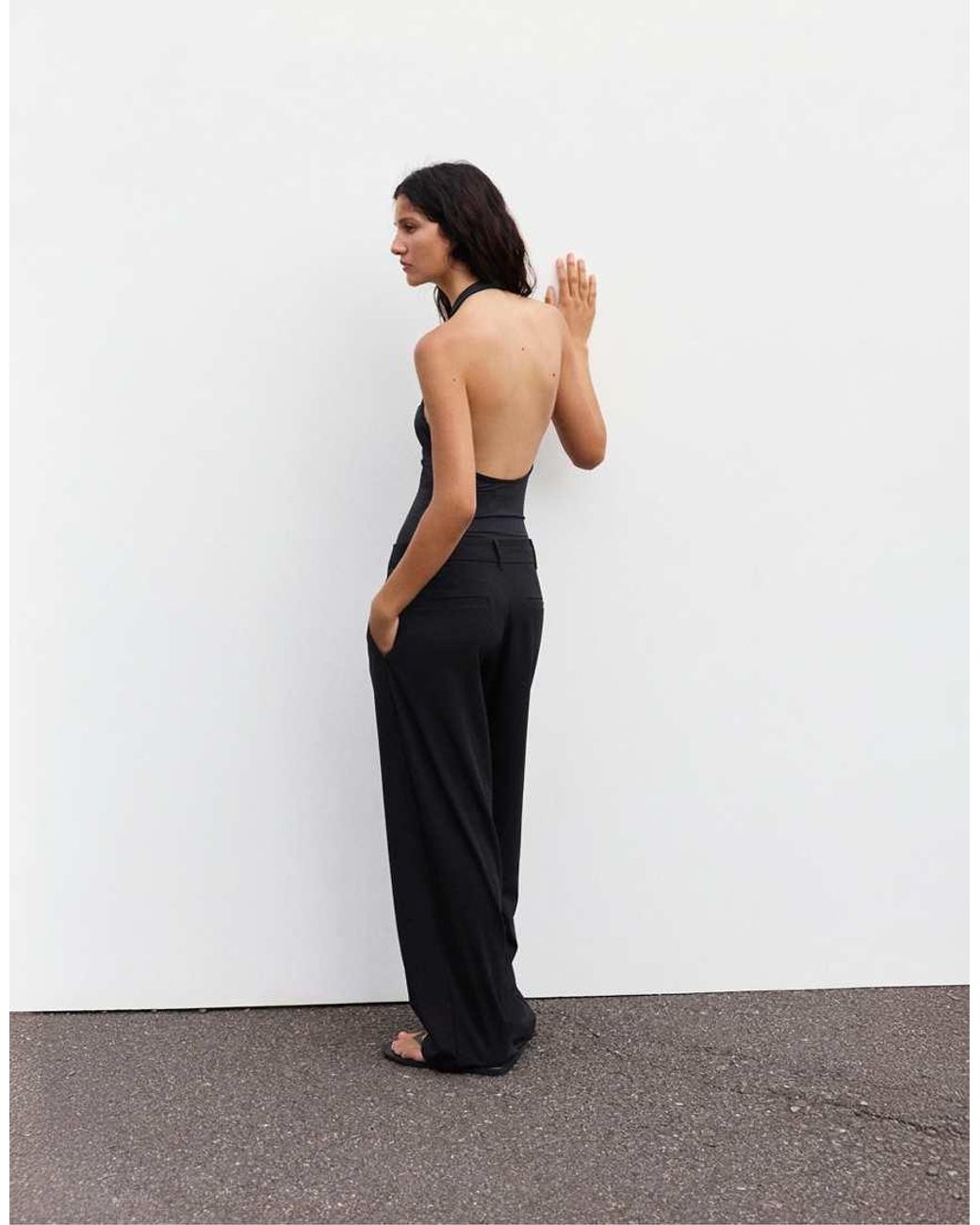 Pull&Bear Black Gathered Halter Bodysuit