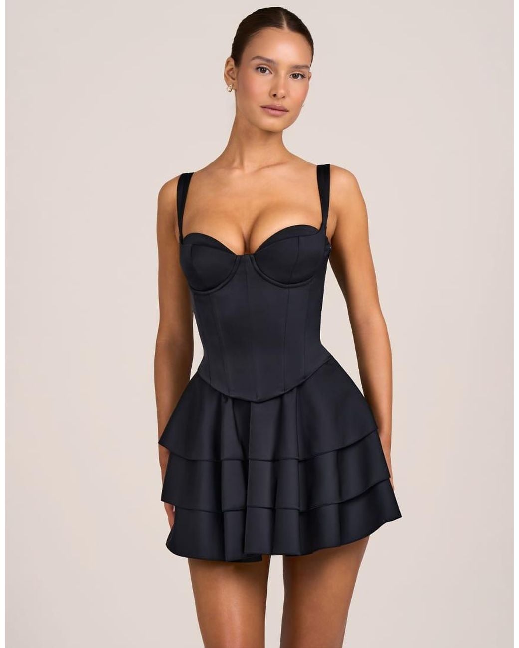 Oh Polly Blue Sweetheart Corset Detail Tiered Skirt Mini Dress