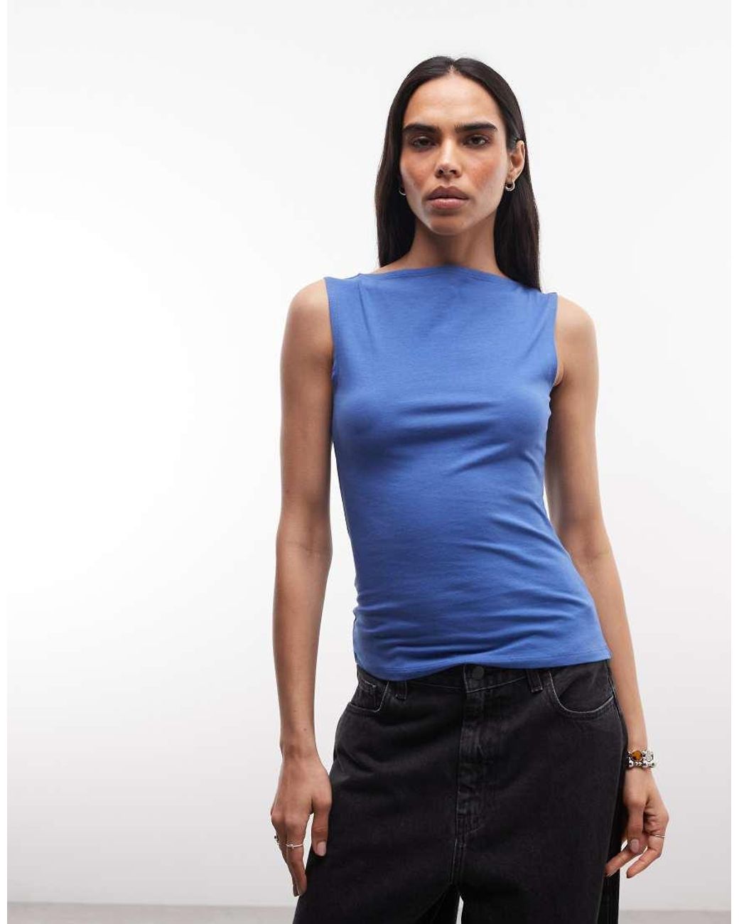 Weekday Blue Slash Neck Tank Top With Open Back