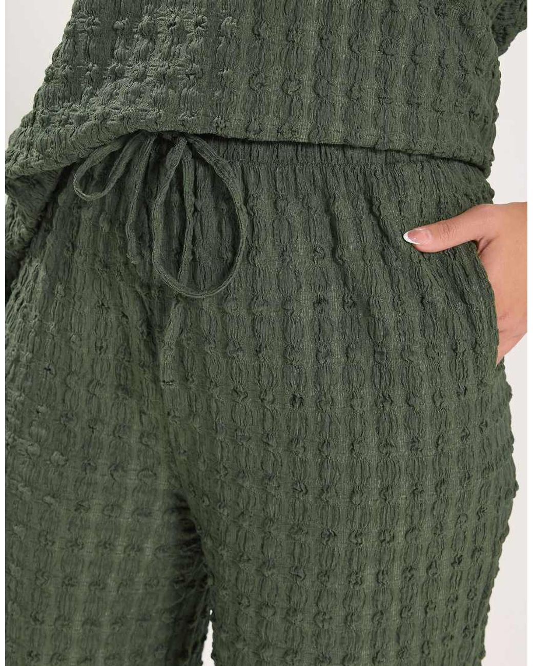 Yours Clothing Green Bubble Textured Wide Leg Trousers