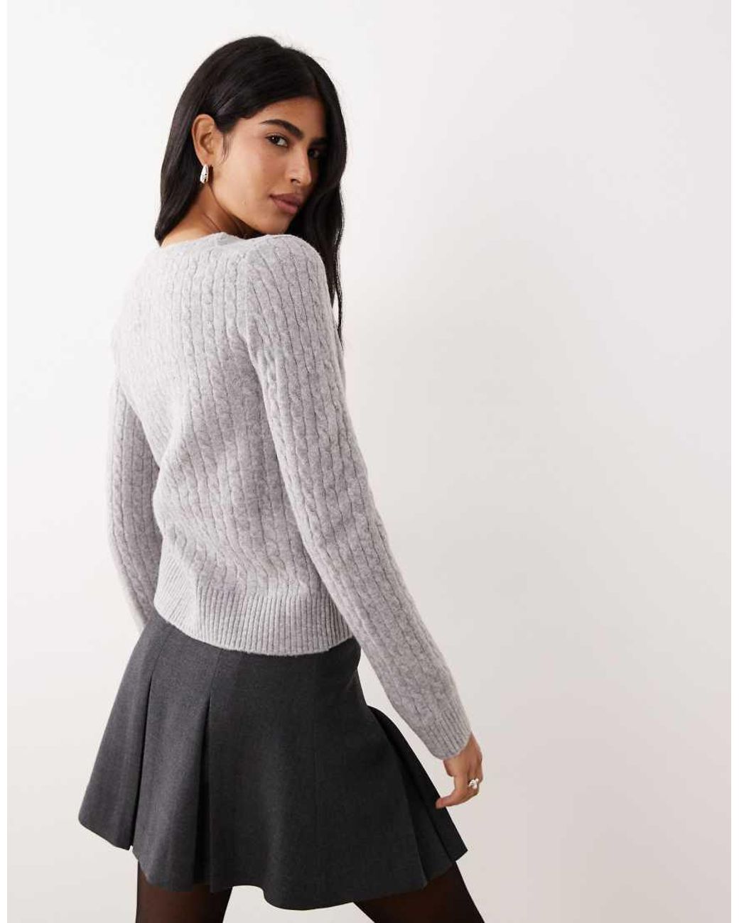 Mango Gray Cable Knit V-neck Cardigan