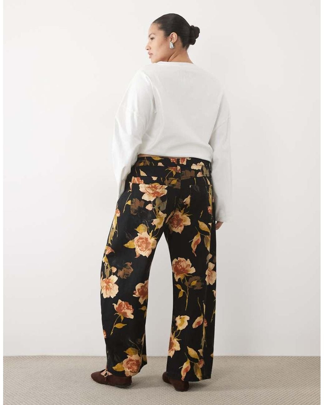 ASOS White Asos Design Curve Printed Barrel Leg Trouser