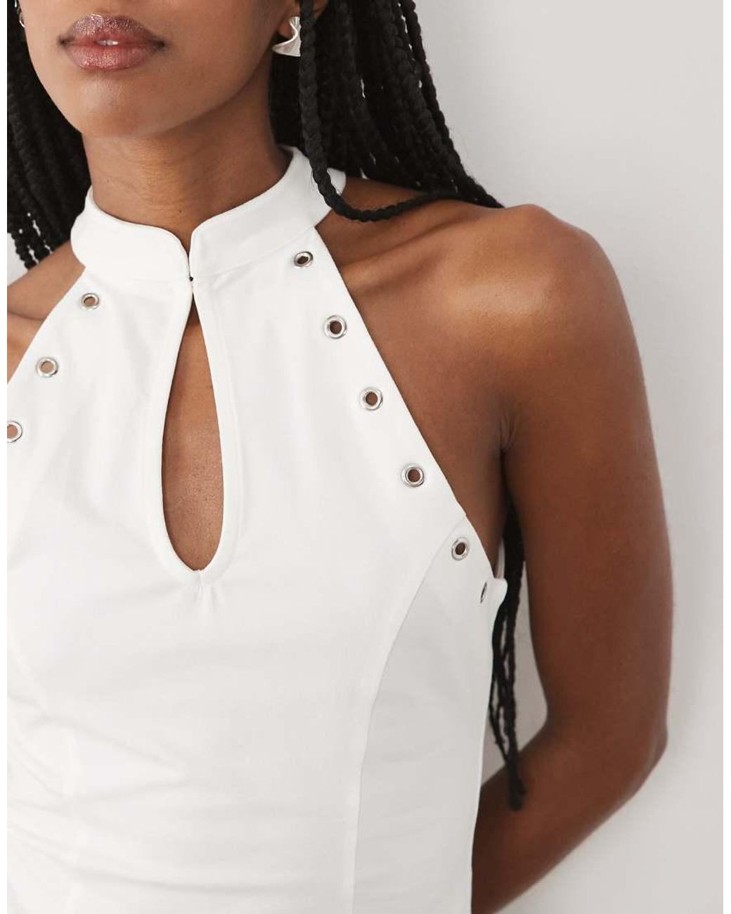ASOS White Stand Up Collar With Keyhole Top