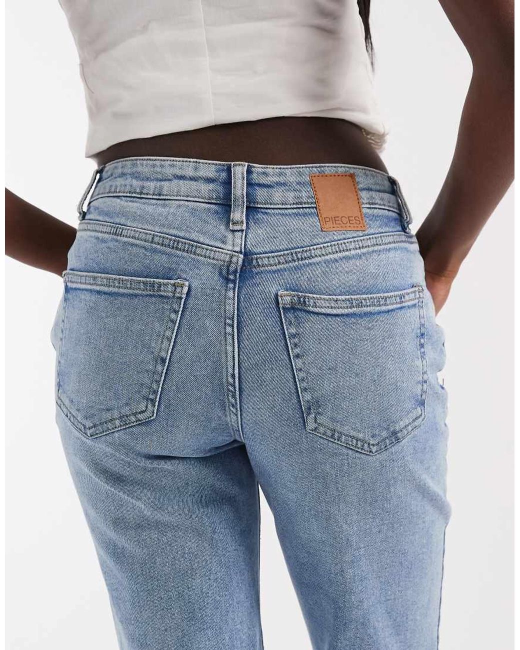 Pieces Blue Kelly Mid Waist Straight Leg Jeans
