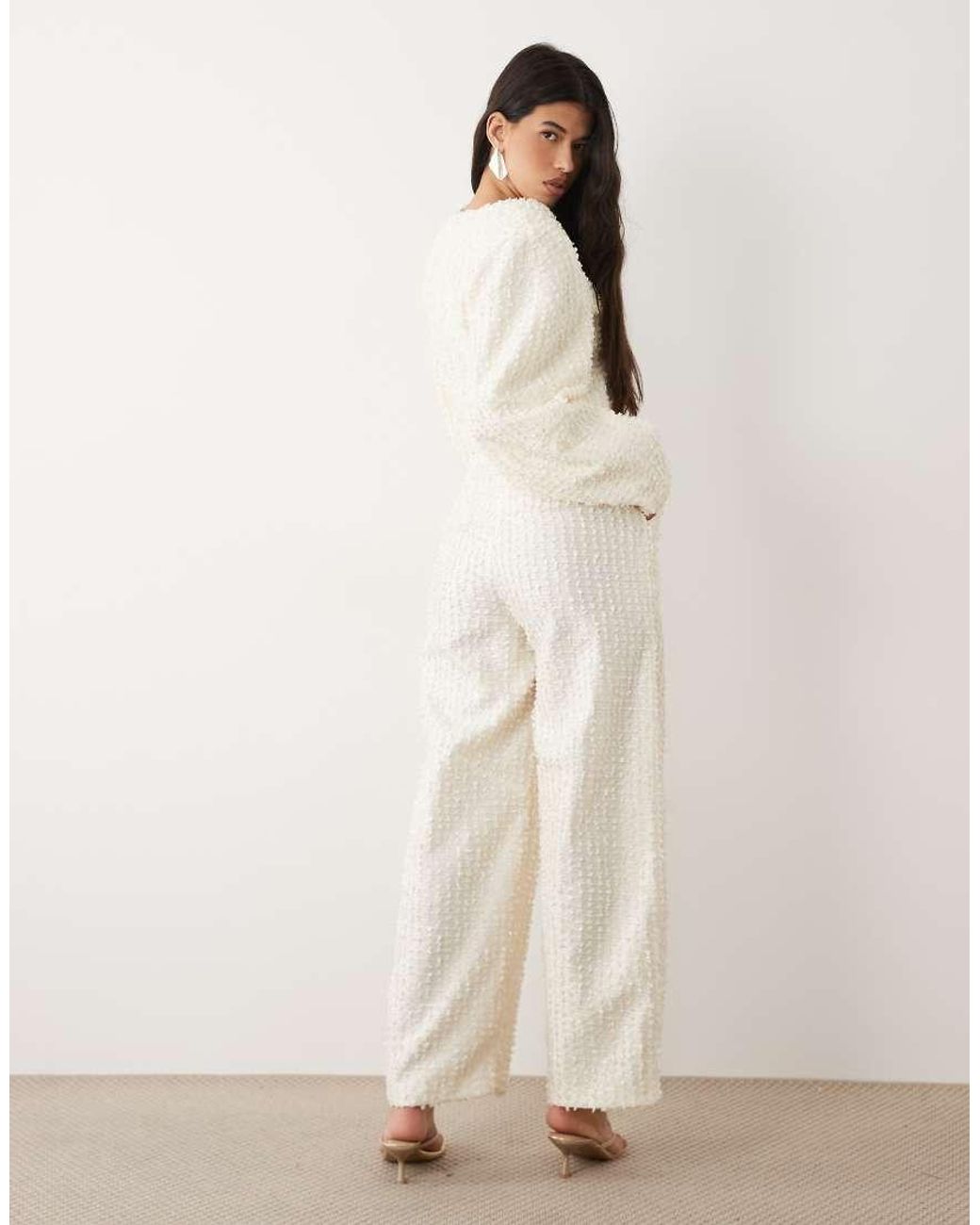 ASOS Natural Boucle Barrel Leg Pants