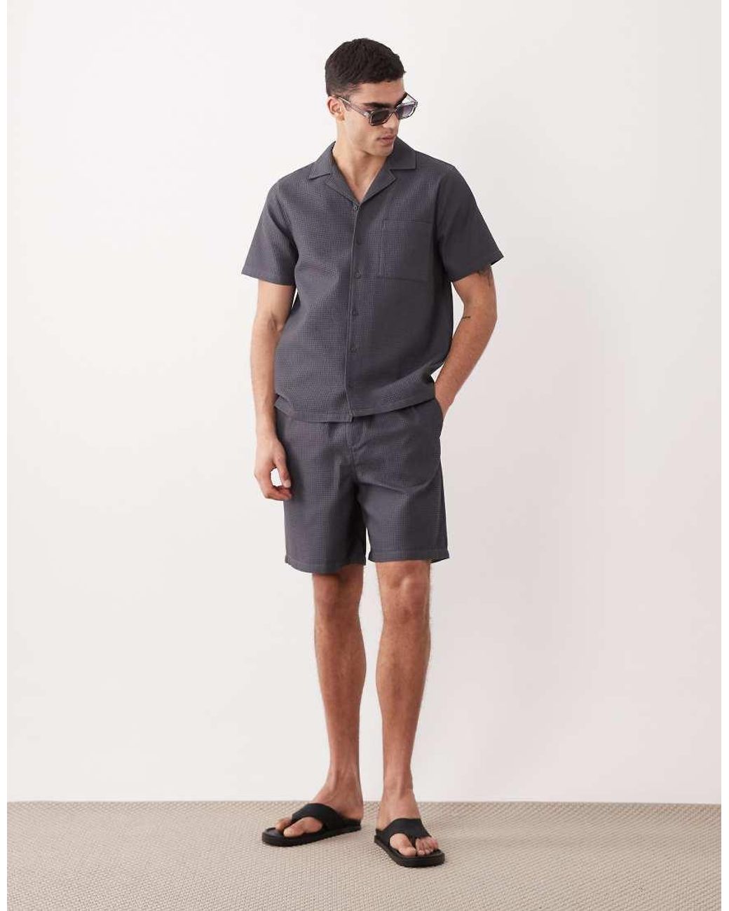 New Look Blue Co-Ord Waffle Shirt for men