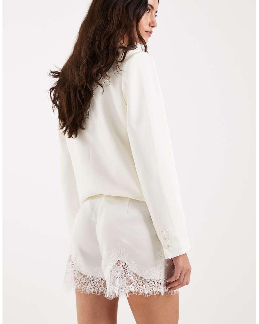 4th & Reckless Natural Satin Lace Trim Shorts Co-ord