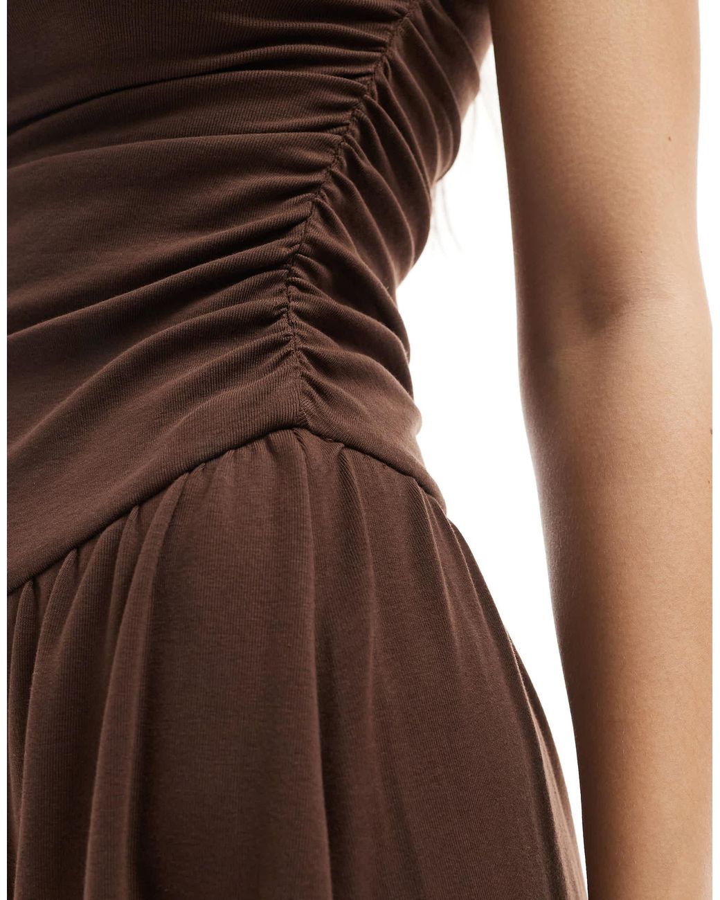 Stradivarius High Neck Drop Waist Midi Dress in Brown | Lyst Stradivarius High Neck Drop Waist Midi Dress in Brown | Lyst