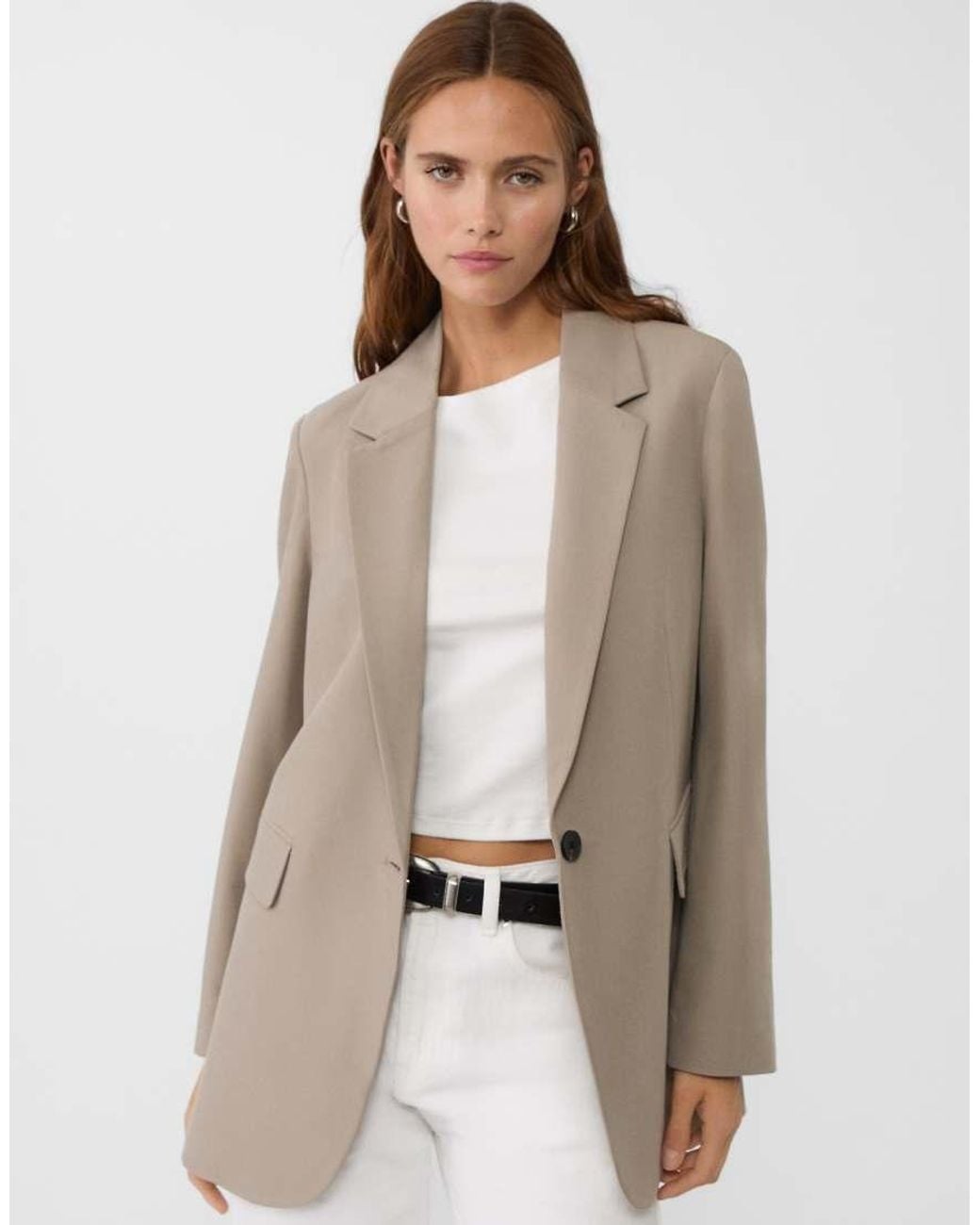 Stradivarius Natural Regular Fit Blazer