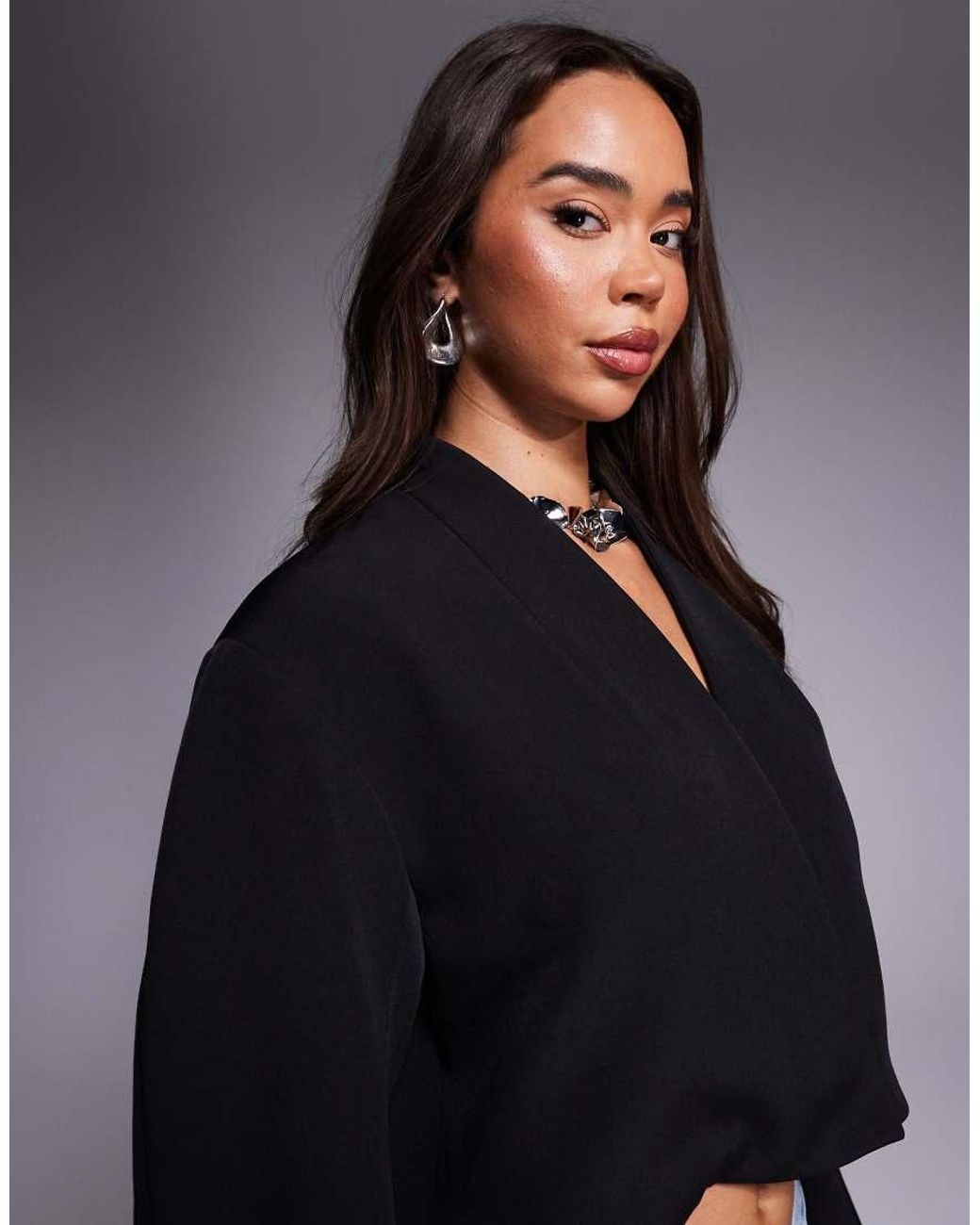 ASOS Blue Boxy Moulded Sleeve Blazer