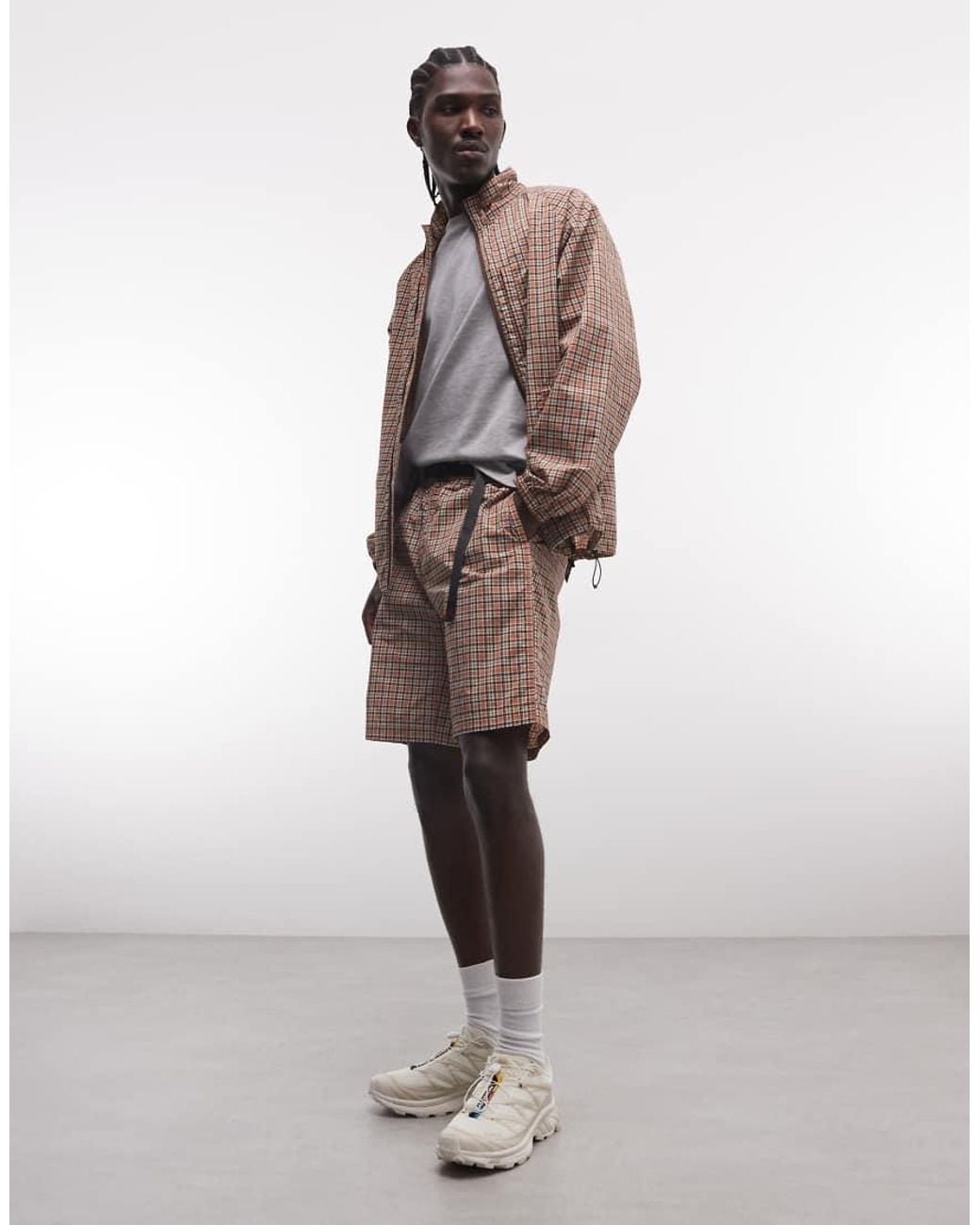 Gramicci Brown Checke Shell Short Co-ord for men