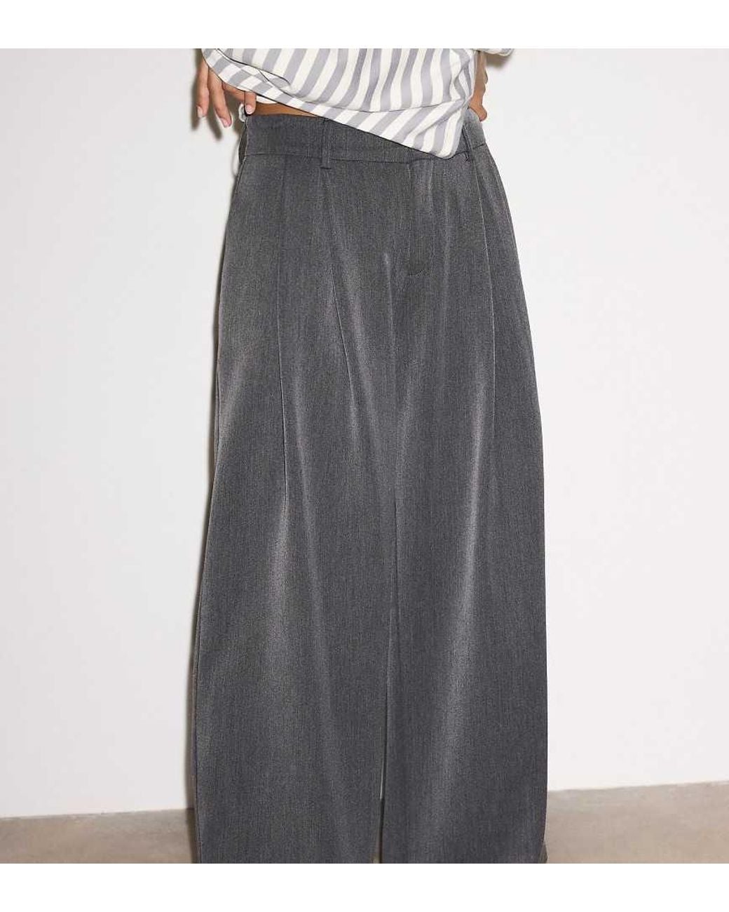 Stradivarius Gray Petite Wide Leg Smart Trousers With Darts