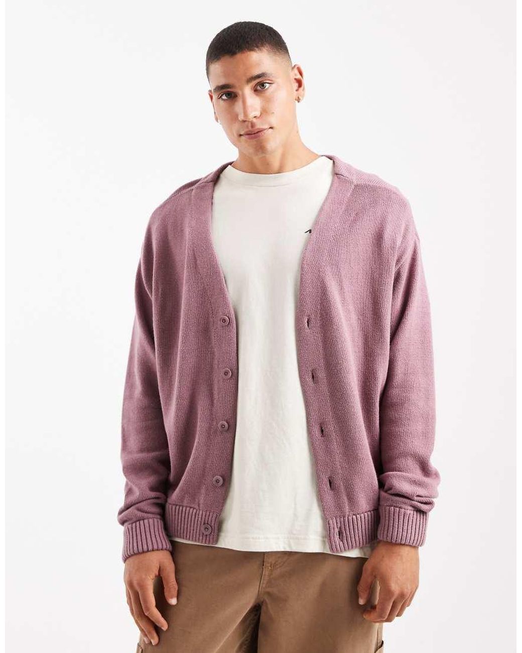 Hollister Purple Boxy Fit Long Sleeve Cardigan for men
