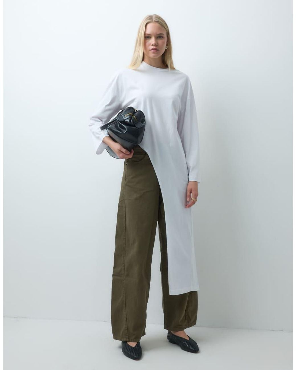 ASOS White Longline Wrap Front Long Sleeve T-Shirt