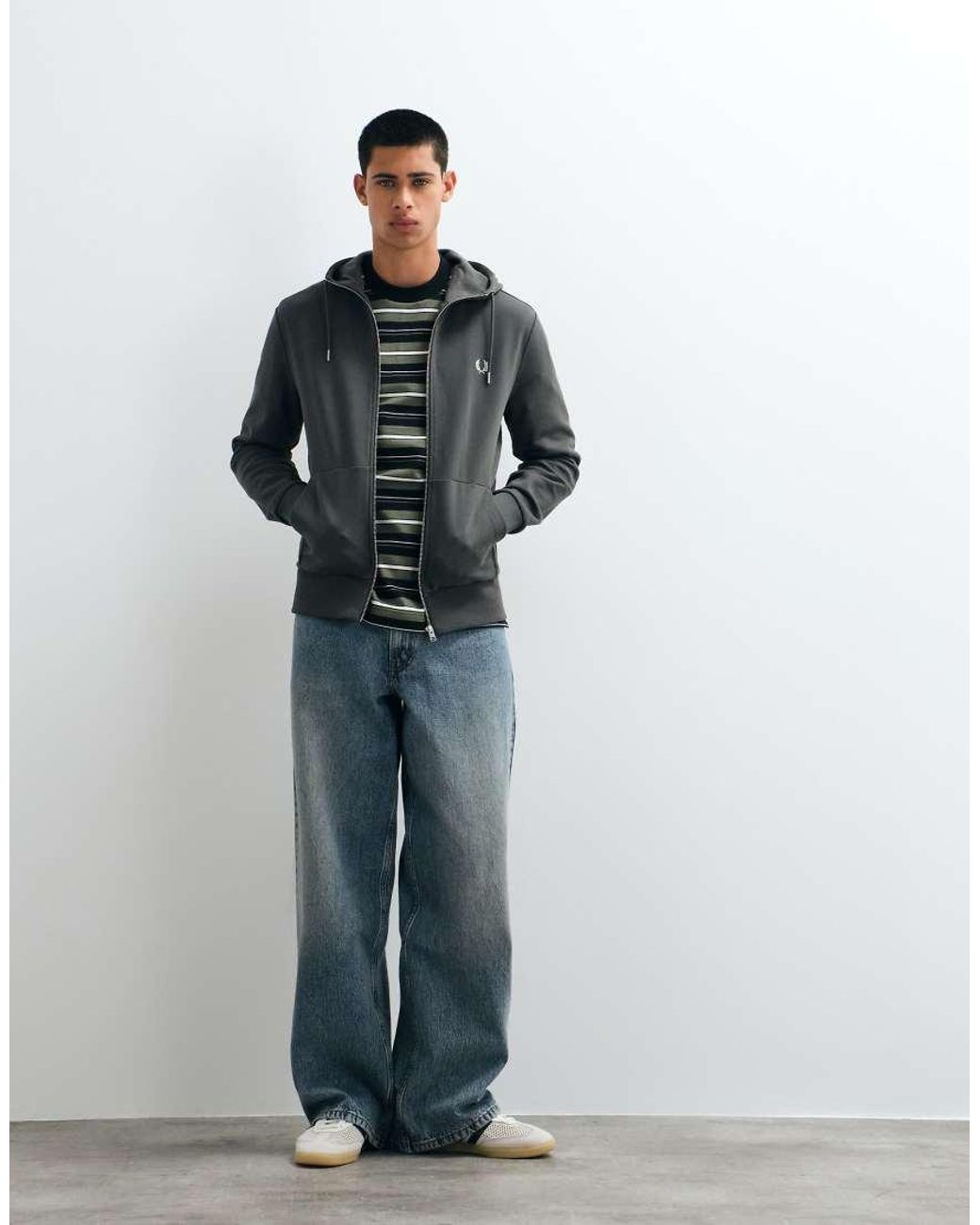 Fred Perry Gray Hooded Zip Through Sweatshirt for men