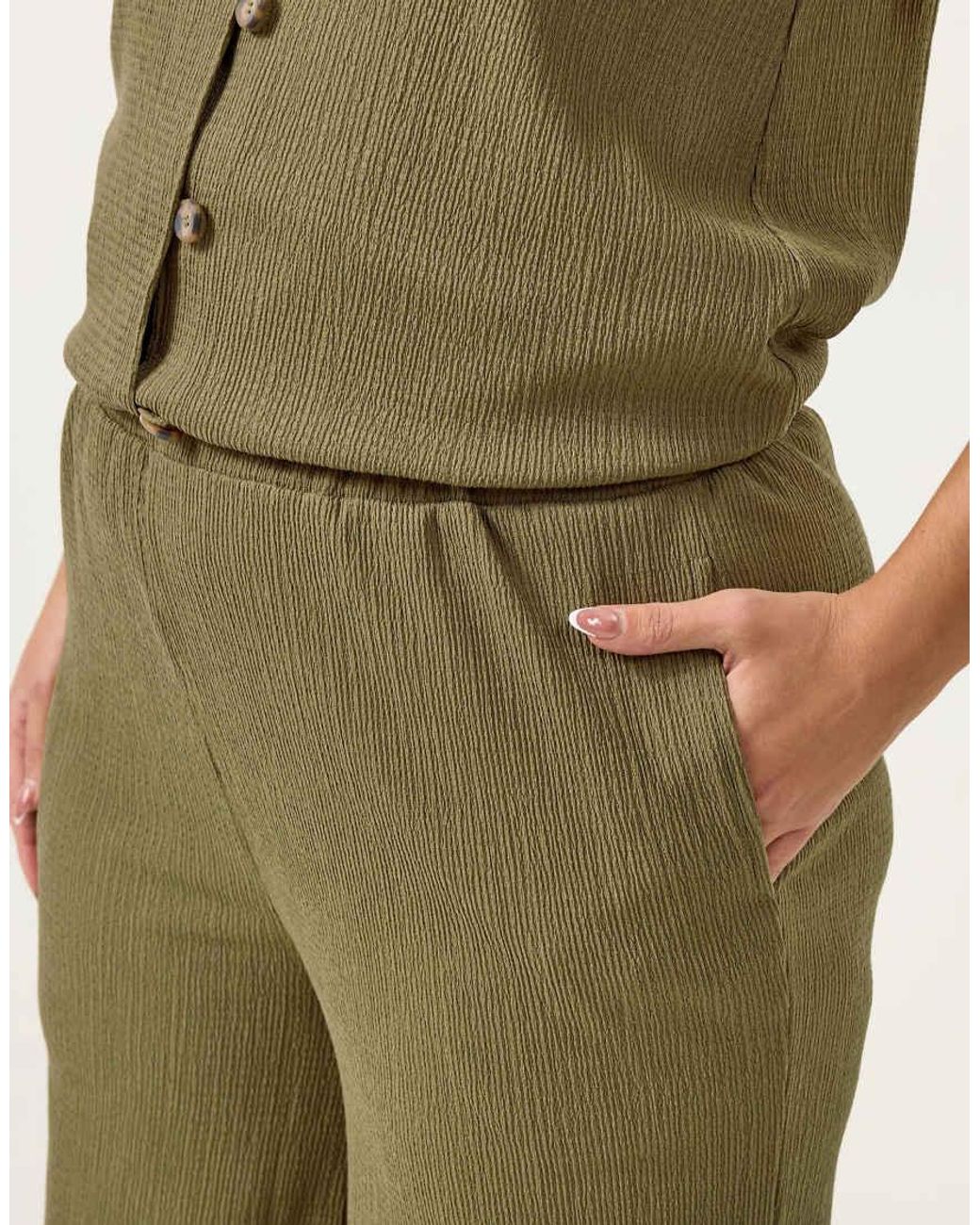 Yours Clothing Green Elasticated Waist Textured Trousers