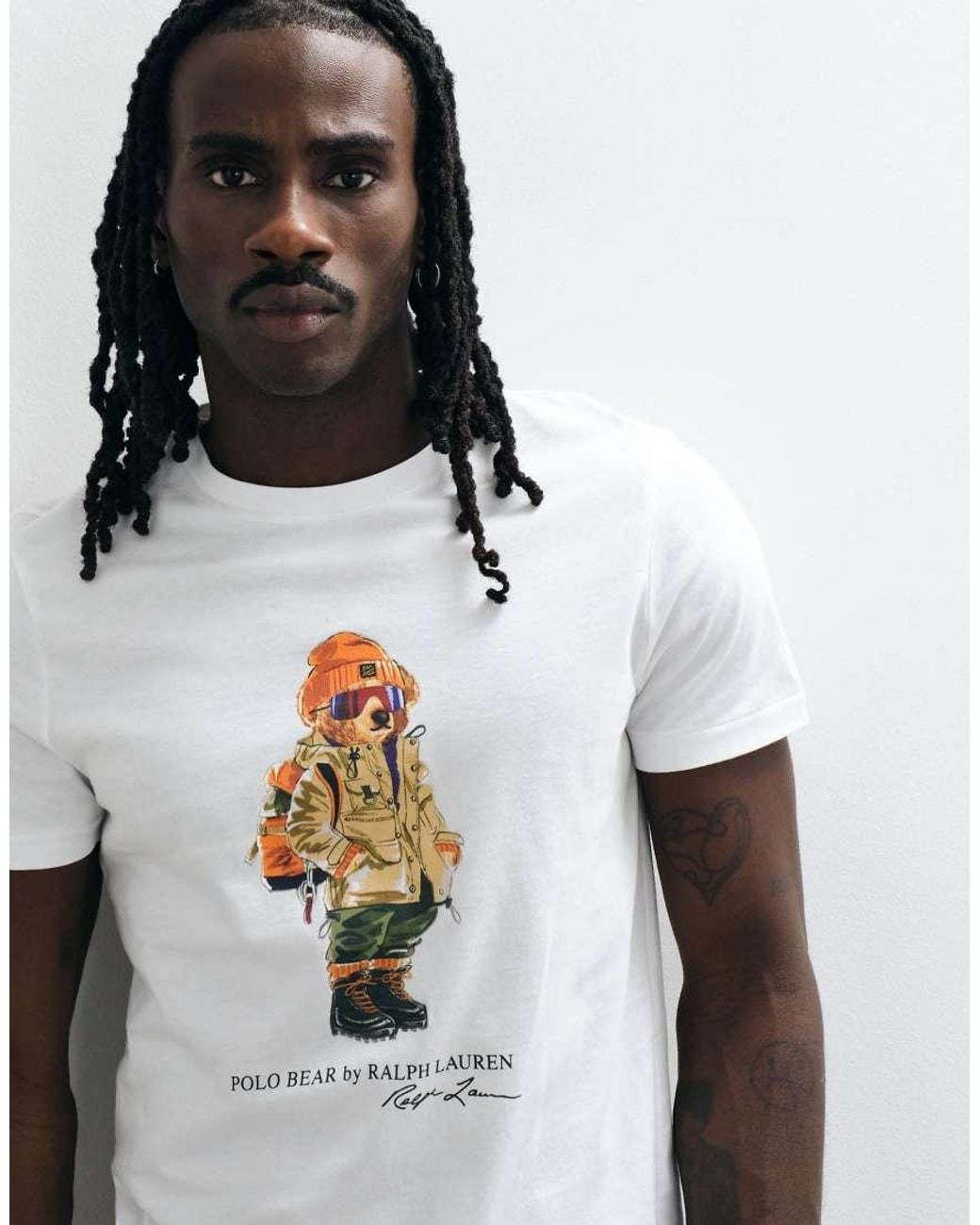 Polo Ralph Lauren White Bear Print Custom Slim Fit Knit T-shirt for men