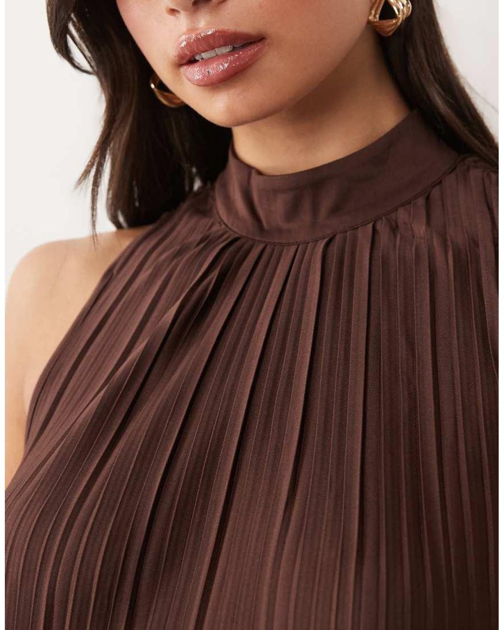 Vila Brown High Neck Plisse Maxi Dress