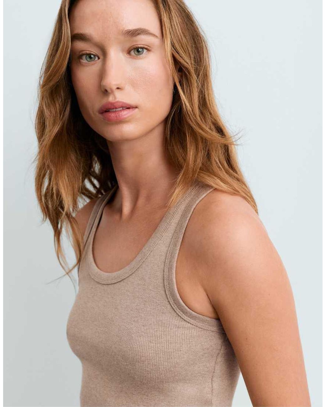 Oysho Natural Fitted Rib Strap T-shirt With Cotton And Modal