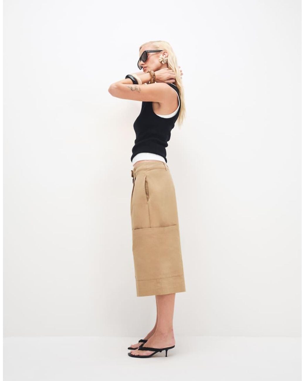 TOPSHOP Natural Longline Bermuda Cargo Shorts