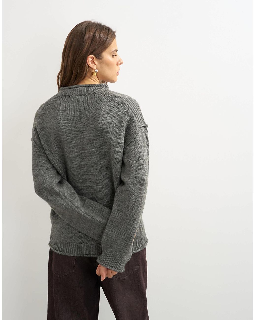 TOPSHOP Gray Gestrickter pullover mit rollsaum